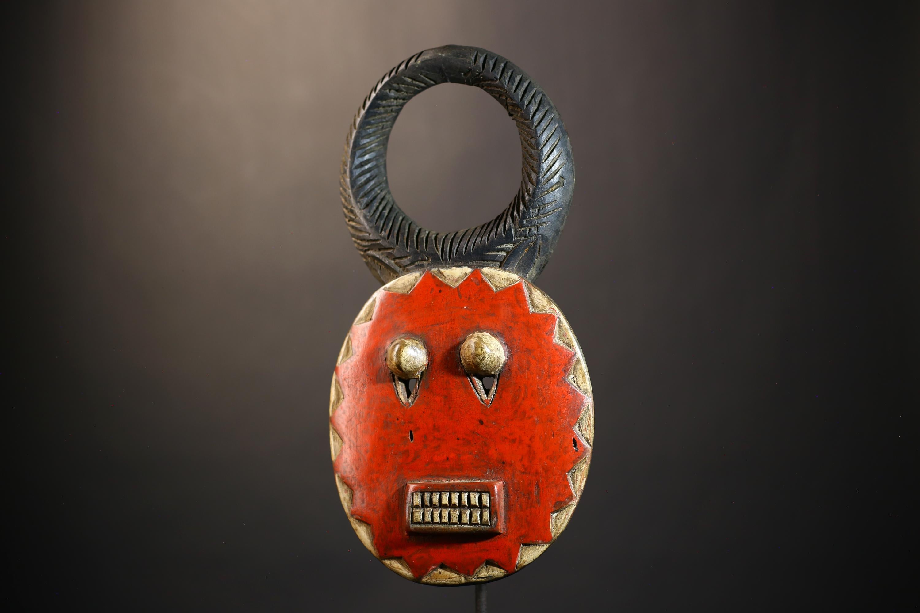 African Goli Kplekple Red Mask | Vintage Tribal Face Art | Antique Wall Decor | Unique Cultural Pieces | Handmade Home Accent Gift-G4798