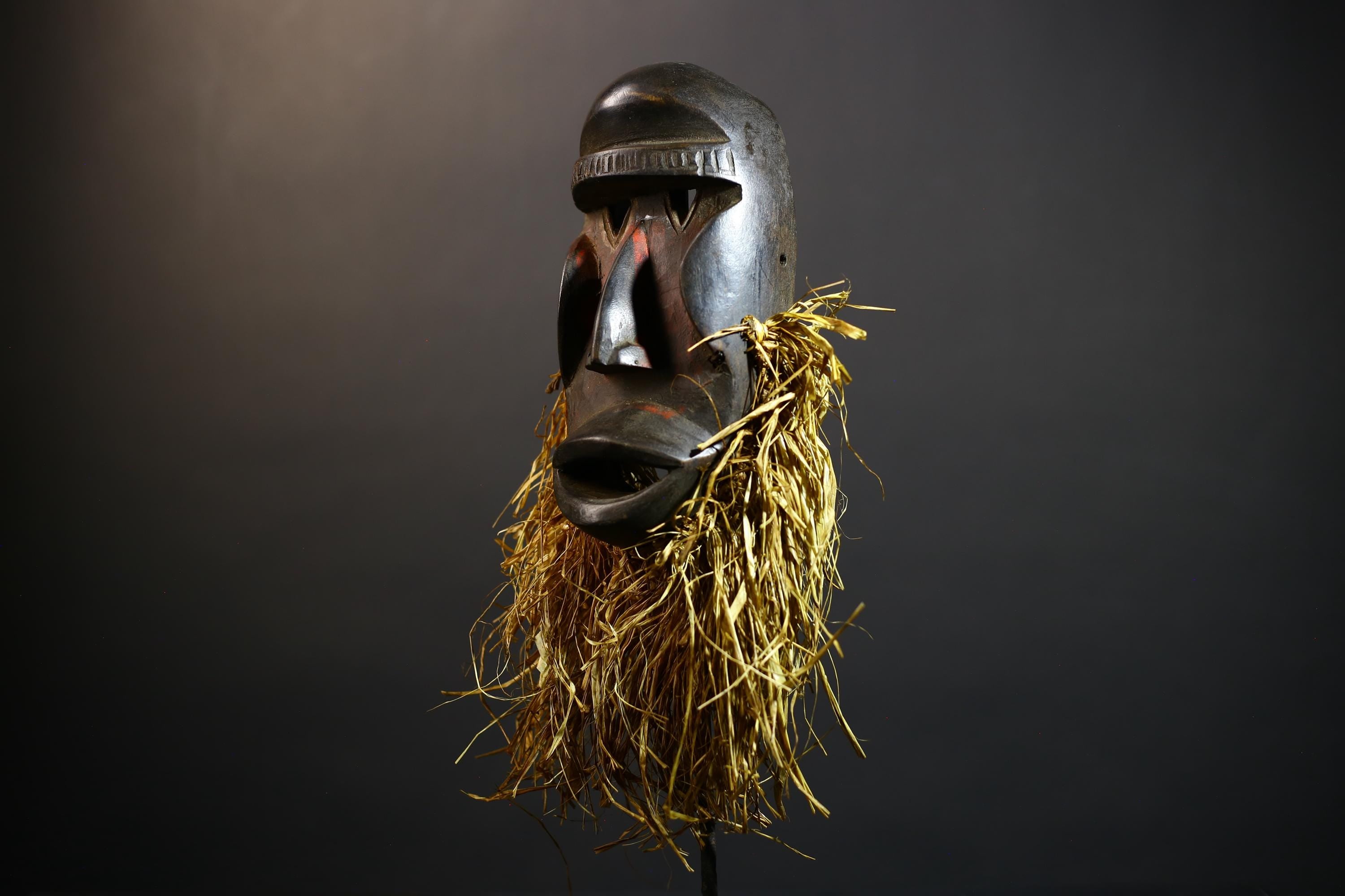 African Dan Style Raffia Mask | Handcrafted Tribal Art Sculpture | Unique Ceremonial Decor | Authentic Wall Hanging Accent Gift-G4793
