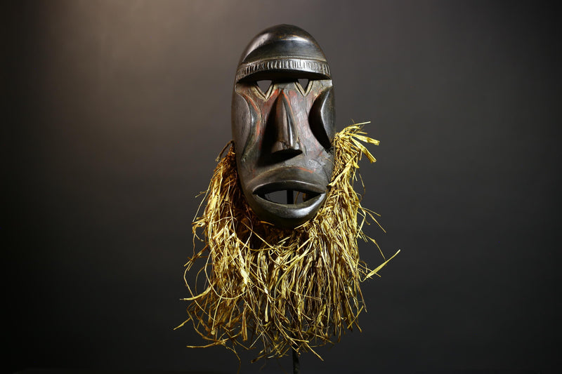 African Dan Style Raffia Mask | Handcrafted Tribal Art Sculpture | Unique Ceremonial Decor | Authentic Wall Hanging Accent Gift-G4793