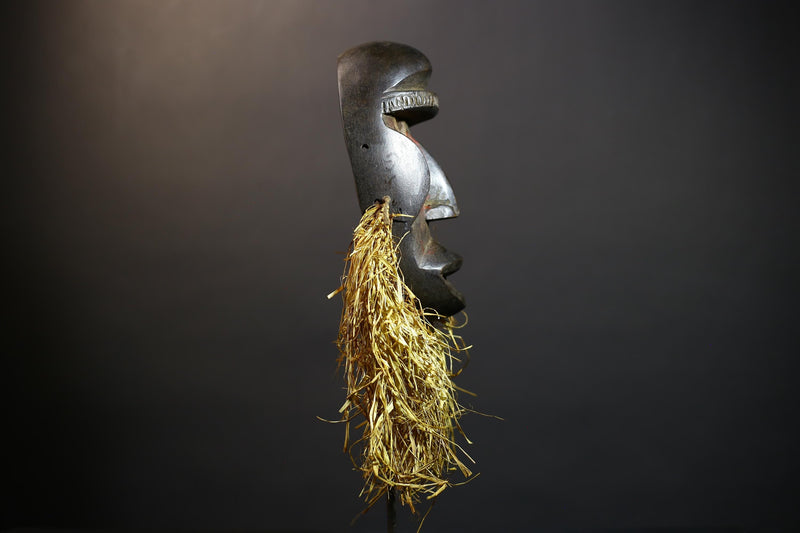 African Dan Style Raffia Mask | Handcrafted Tribal Art Sculpture | Unique Ceremonial Decor | Authentic Wall Hanging Accent Gift-G4793