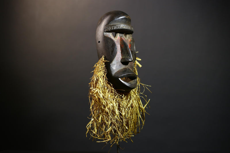 African Dan Style Raffia Mask | Handcrafted Tribal Art Sculpture | Unique Ceremonial Decor | Authentic Wall Hanging Accent Gift-G4793