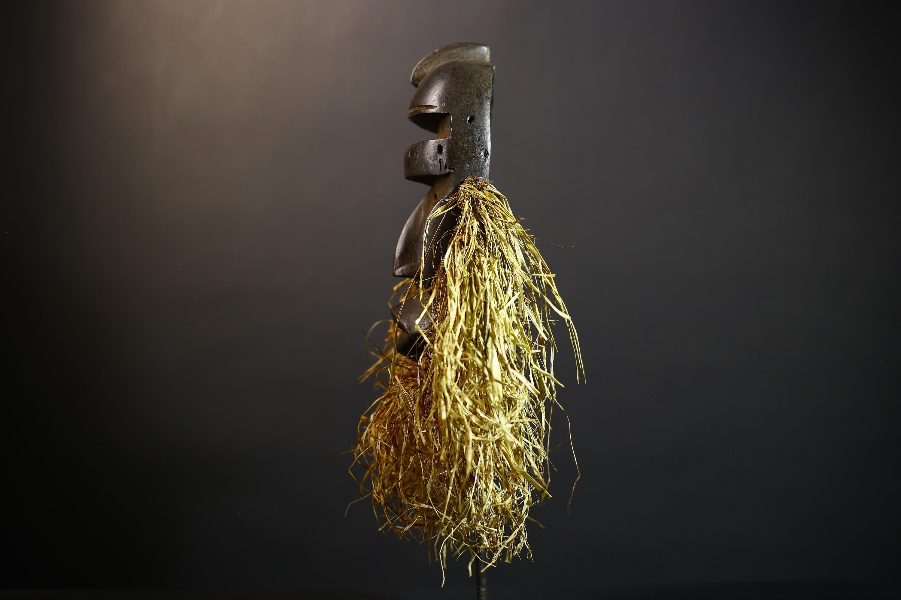 African Raffia Dan Style Maou Mask | Traditional Ethnic Art | Unique Home Decor | Handcrafted Tribal Accent for Cultural Spaces-G4791