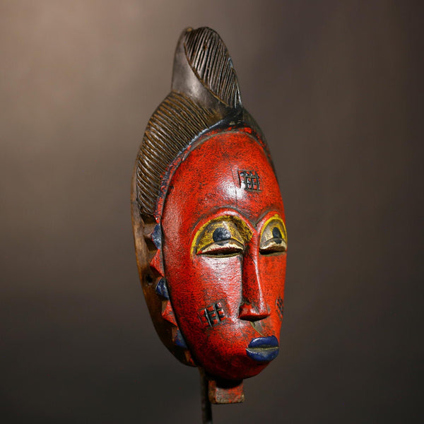 Hand-Carved Africa Guro Baule Mask | Red Color Wall Hanging | Unique Collectible Art | Ethnic Decor for Home | Cultural Heritage Piece-G4957