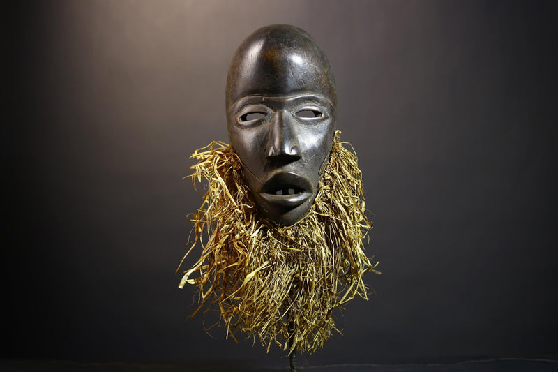 African Hand-Carved Dan Mask | Elegant Raffia Wall Art | Unique Home Décor Accent | Cultural Wall Hanging | Authentic African Design-G4822