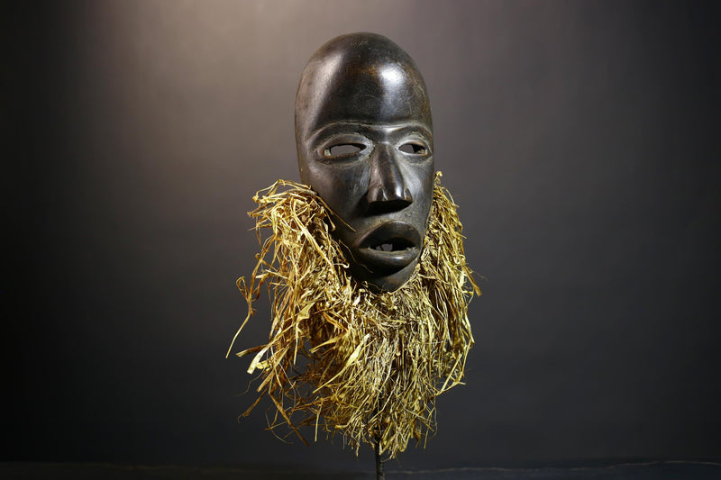 African Hand-Carved Dan Mask | Elegant Raffia Wall Art | Unique Home Décor Accent | Cultural Wall Hanging | Authentic African Design-G4822