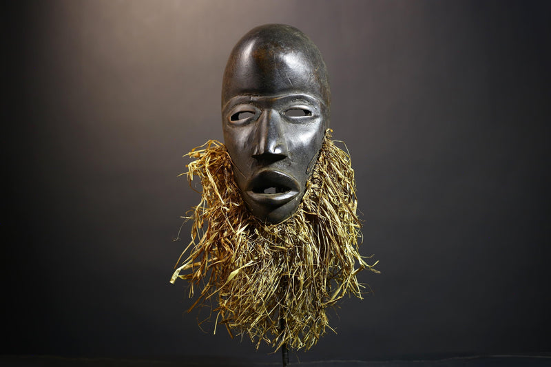 African Hand-Carved Dan Mask | Elegant Raffia Wall Art | Unique Home Décor Accent | Cultural Wall Hanging | Authentic African Design-G4822