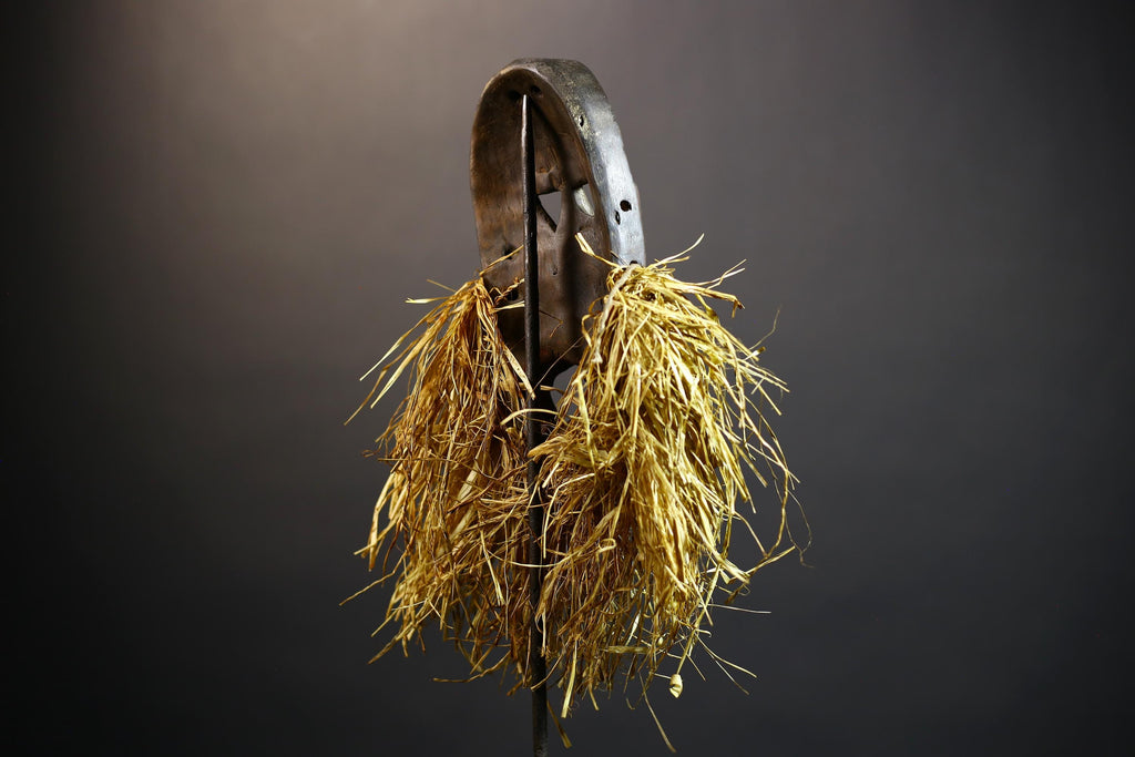 African Dan Mask with Authentic Raffia | Unique Hand-Carved Decor | Tribal Home Accent | Cultural Art Piece | Stunning Wall Display-G4820