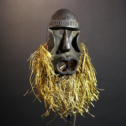 African Dan Mask with Authentic Raffia | Unique Hand-Carved Decor | Tribal Home Accent | Cultural Art Piece | Stunning Wall Display-G4820