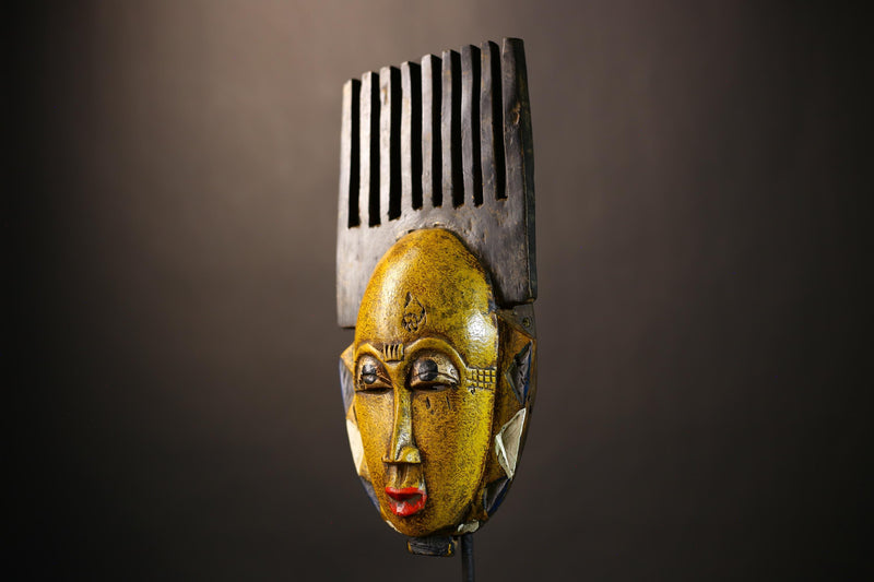 Unique African Hand-Carved Baule Mask | Wooden Tribal Wall Decor | Authentic Art Piece for Home Decor | Intricate Ethnic Sculpture-G4975