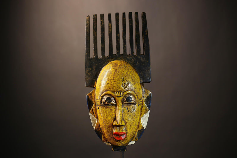 Unique African Hand-Carved Baule Mask | Wooden Tribal Wall Decor | Authentic Art Piece for Home Decor | Intricate Ethnic Sculpture-G4975