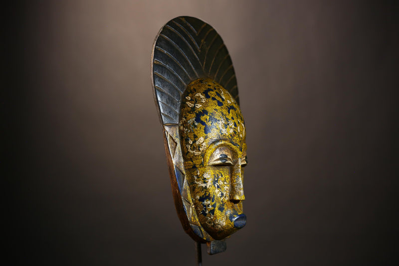 Unique African Multi-Colored Baule Mask | Vibrant Wall Art Sculpture | Handmade Home Decor | Authentic Tribal Accent Piece -G4974