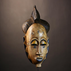 African Mask - White Baule Decor | Unique Cultural Wall Art Sculpture | Handmade Tribal Accent Piece for Home Decor -G4972