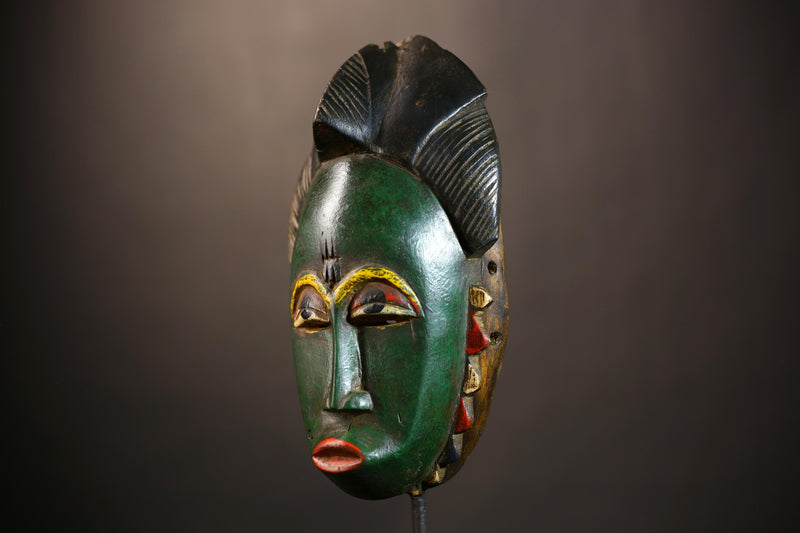 African Mask - Green Baule Decor | Unique Cultural Wall Art Sculpture | Handmade Tribal Accent Piece for Home Decor-G4971