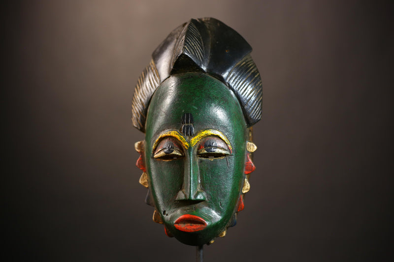 African Mask - Green Baule Decor | Unique Cultural Wall Art Sculpture | Handmade Tribal Accent Piece for Home Decor-G4971