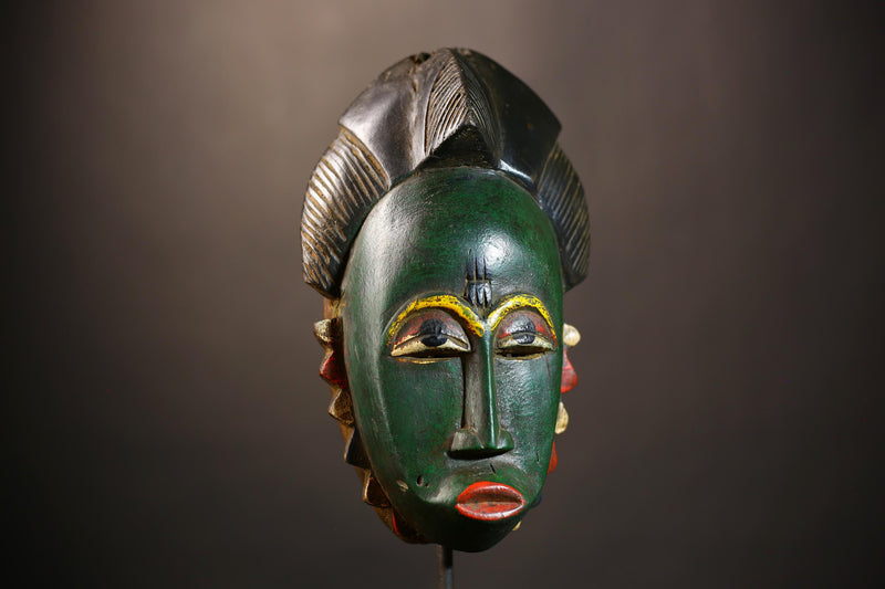 African Mask - Green Baule Decor | Unique Cultural Wall Art Sculpture | Handmade Tribal Accent Piece for Home Decor-G4971