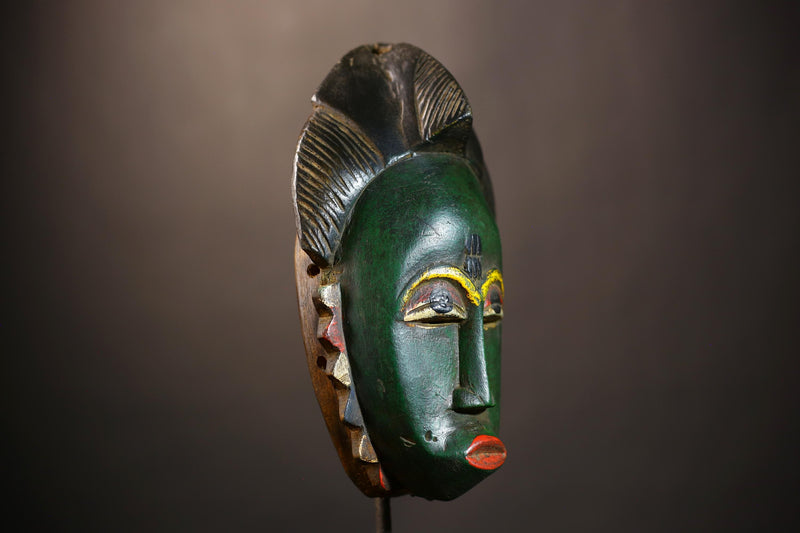 African Mask - Green Baule Decor | Unique Cultural Wall Art Sculpture | Handmade Tribal Accent Piece for Home Decor-G4971