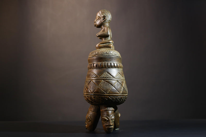 African Vintage Yoruba Bowl Bearer Figure | Antique Traditional Art Statue | Unique Home Decor | Cultural Collectible Sculpture-G4980