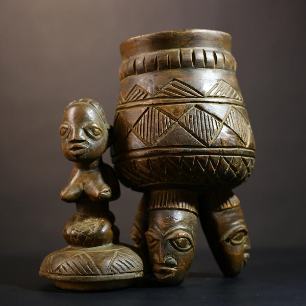 African Vintage Yoruba Bowl Bearer Figure | Antique Traditional Art Statue | Unique Home Decor | Cultural Collectible Sculpture-G4980