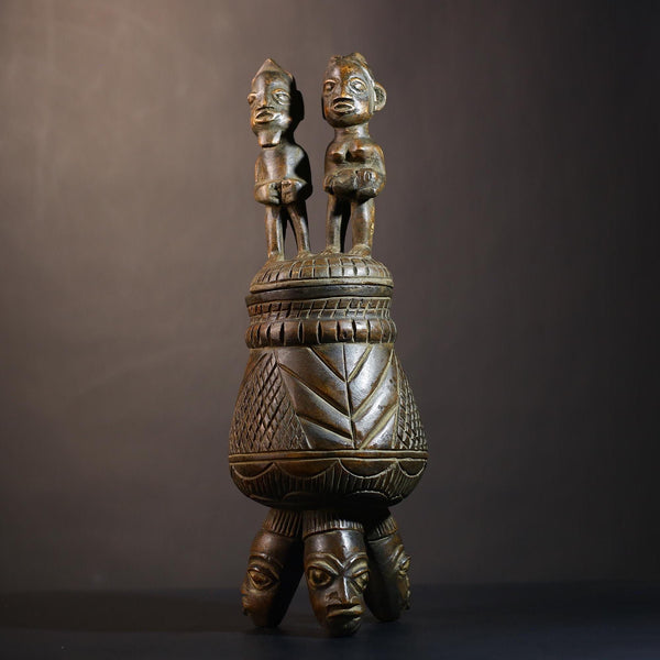 African Vintage Figurative Bowl Bearer Statue | Traditional Yoruba Art | Unique Home Decor | Cultural Collectible Sculpture-G4979