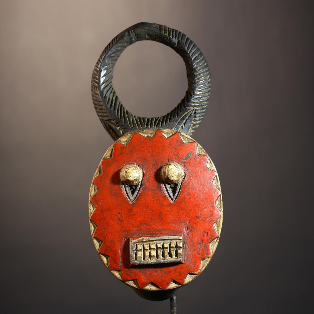 African Goli Red Mask | Handcrafted Wooden Tribal Art | Unique Wall Decor Accent | Ethnic Home Decoration | Authentic Artisan Craft-G4829