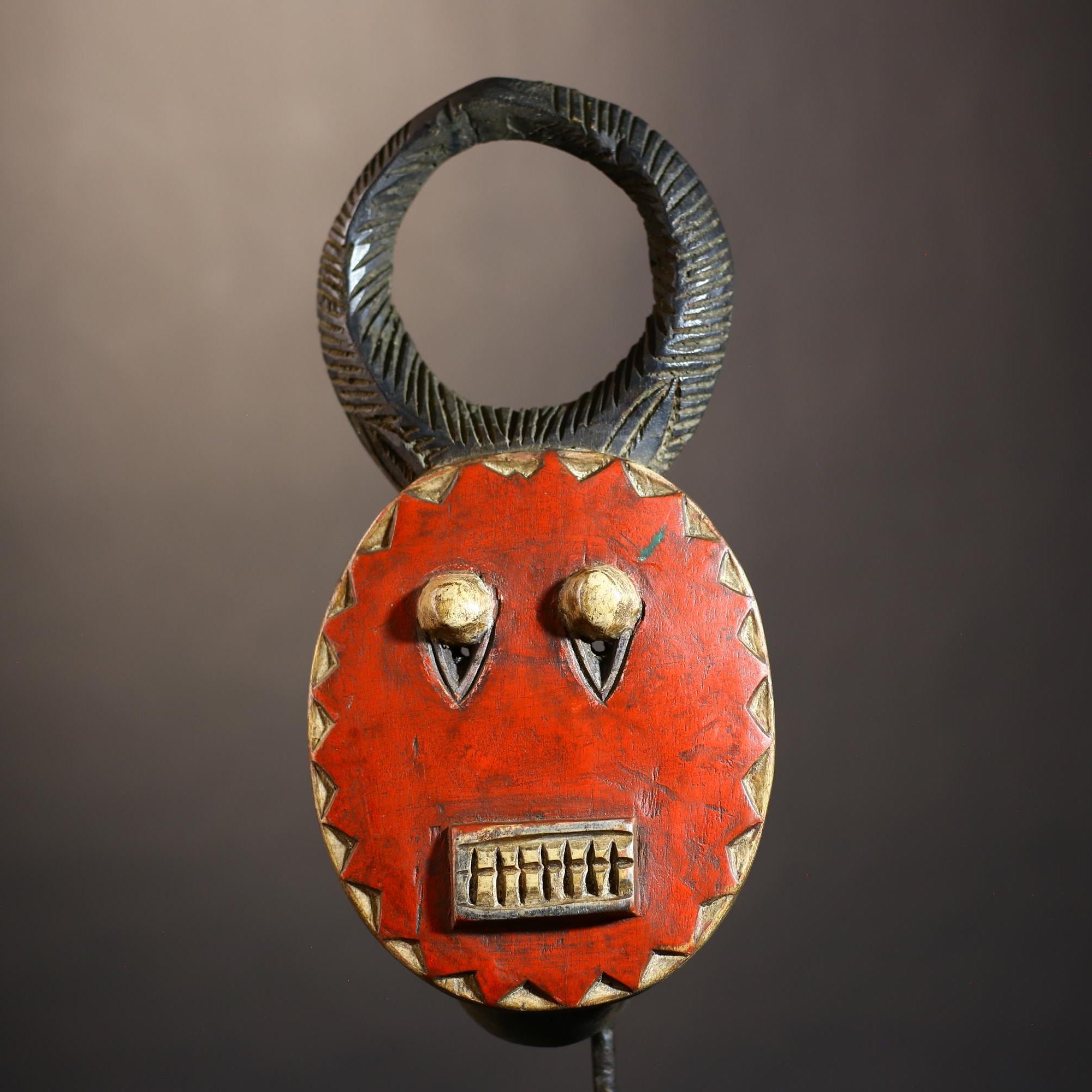 African Goli Red Mask | Handcrafted Wooden Tribal Art | Unique Wall Decor Accent | Ethnic Home Decoration | Authentic Artisan Craft-G4829
