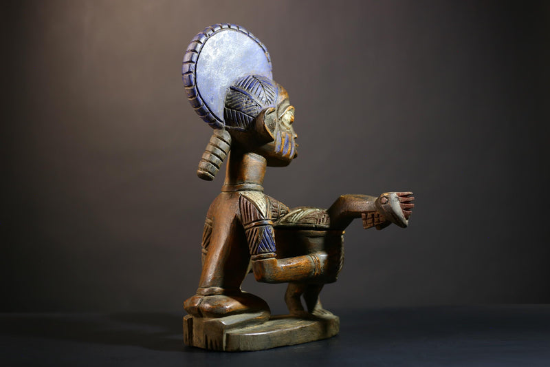 African Vintage Antique Traditional Art Figure Kneeling Lady with Child | Unique African Decor | Hand-Carved Wood | Traditional Art -G4989