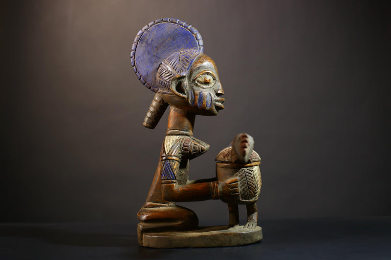 African Vintage Antique Traditional Art Figure Kneeling Lady with Child | Unique African Decor | Hand-Carved Wood | Traditional Art -G4989