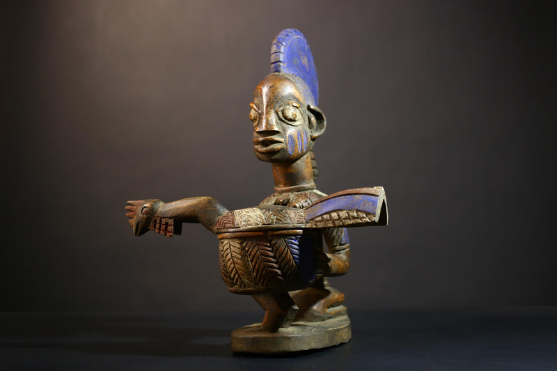 African Vintage Antique Traditional Art Figure Kneeling Lady with Child | Unique African Decor | Hand-Carved Wood | Traditional Art -G4989