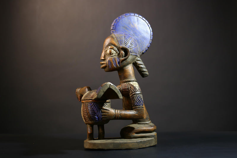 African Vintage Antique Traditional Art Figure Kneeling Lady with Child | Unique African Decor | Hand-Carved Wood | Traditional Art -G4989