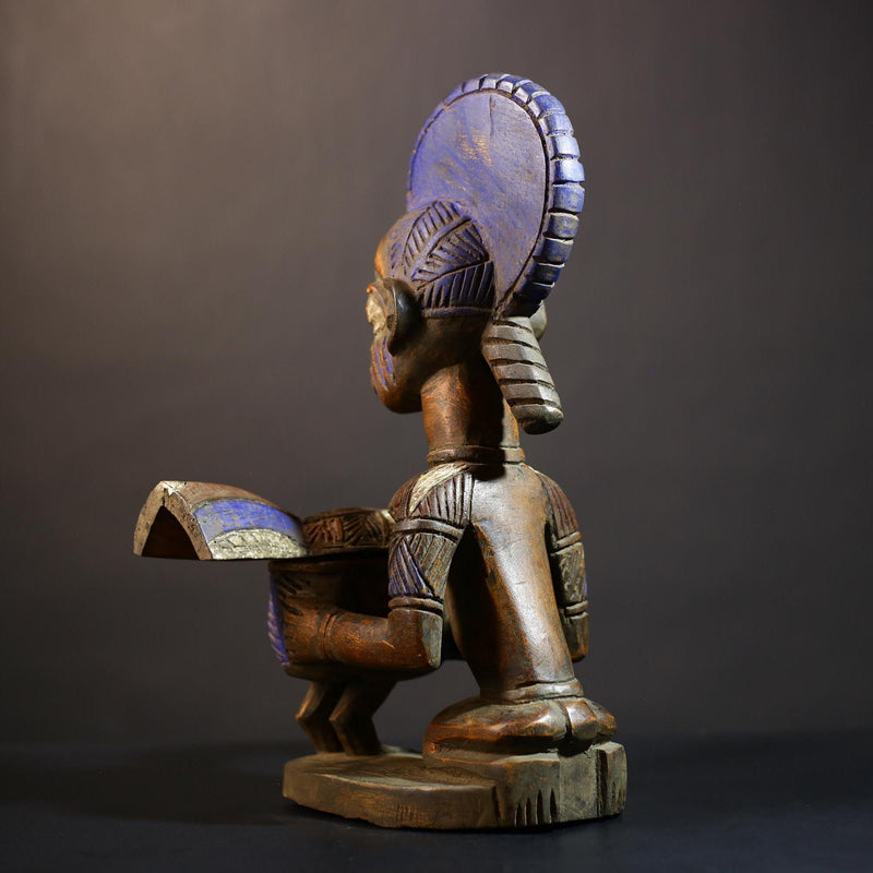 African Vintage Antique Traditional Art Figure Kneeling Lady with Child | Unique African Decor | Hand-Carved Wood | Traditional Art -G4989