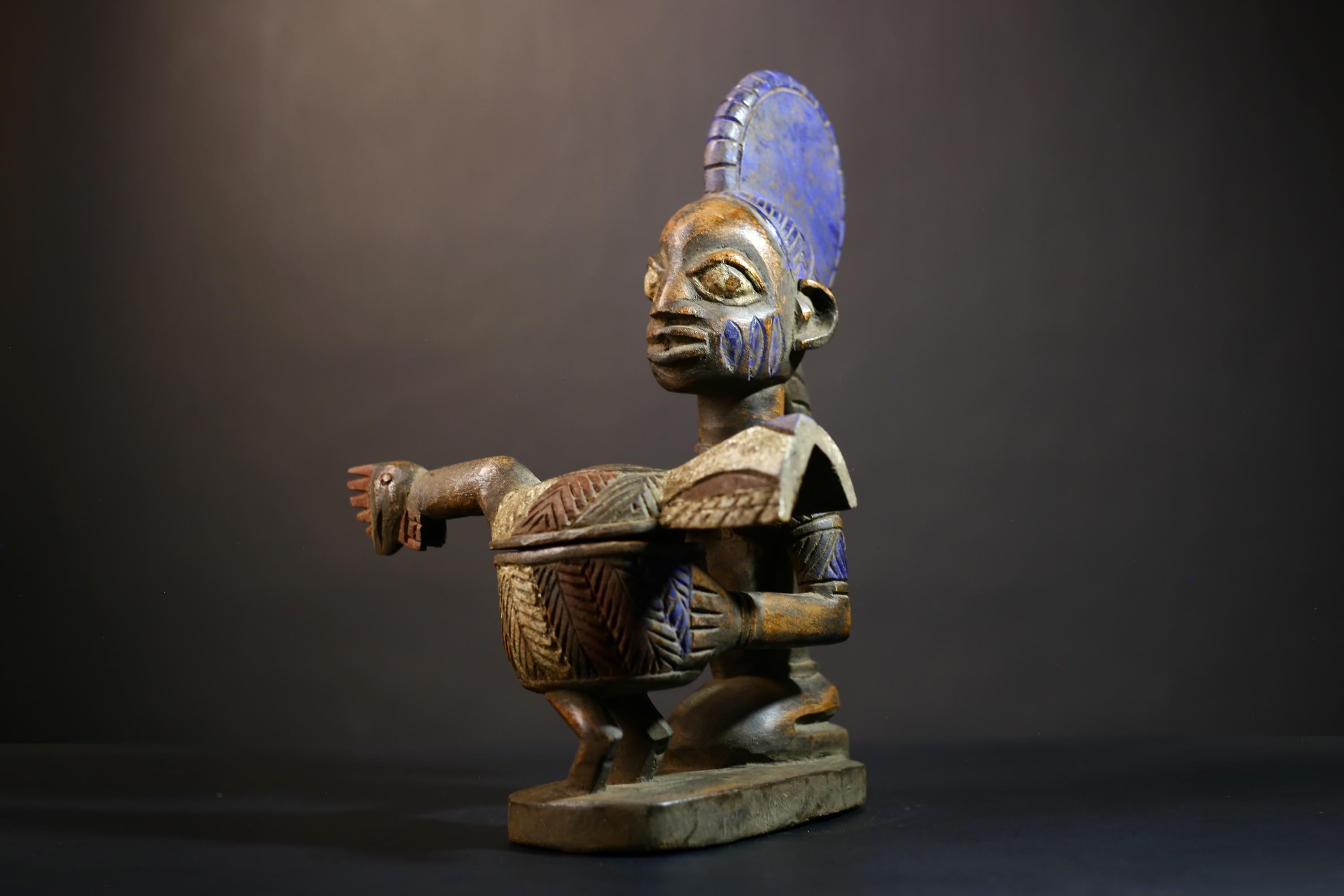 African Vintage Antique Art Figure | Traditional Kneeling Lady with Child | Unique Home Decor | Hand-Carved Wood Sculpture | Ethnic -G4988