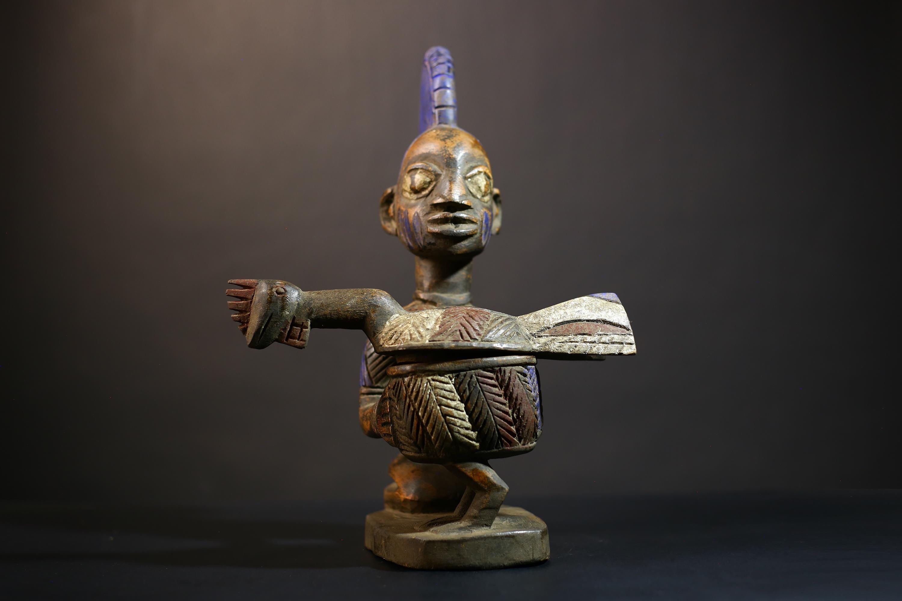 African Vintage Antique Art Figure | Traditional Kneeling Lady with Child | Unique Home Decor | Hand-Carved Wood Sculpture | Ethnic -G4988
