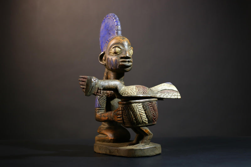 African Vintage Antique Art Figure | Traditional Kneeling Lady with Child | Unique Home Decor | Hand-Carved Wood Sculpture | Ethnic -G4988