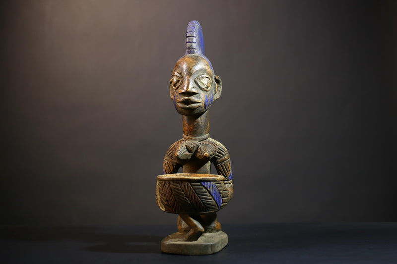 African Vintage Antique Carved Wood Art Figure | Traditional Kneeling Lady | Unique Home Decor | Cultural Heritage Sculpture-G4987
