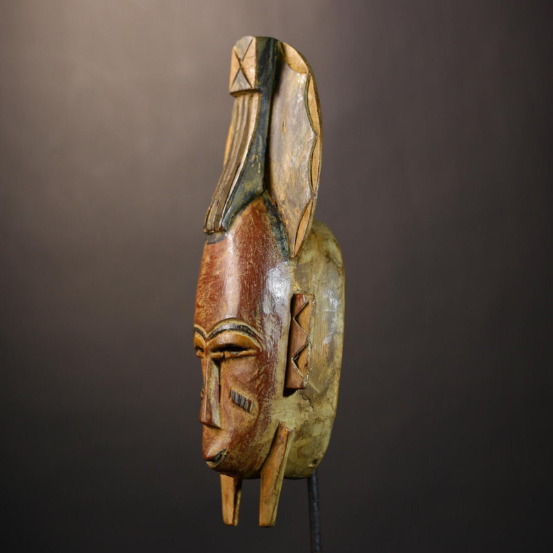 African Bete Guro Mask | Authentic Tribal Art | Handcrafted Wooden Face | Ethnic Wall Decor | Traditional African Artifact-G4840