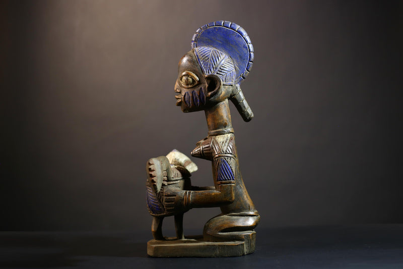 African Vintage Antique Carved Wood Figure | Traditional Art Lady with Dish | Unique Home Decor | Handcrafted Cultural Collectible-G4994