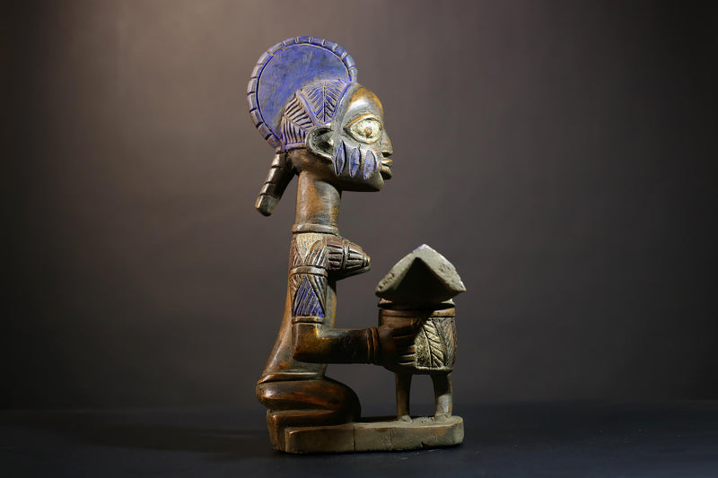 African Vintage Antique Carved Wood Figure | Traditional Art Lady with Dish | Unique Home Decor | Handcrafted Cultural Collectible-G4994