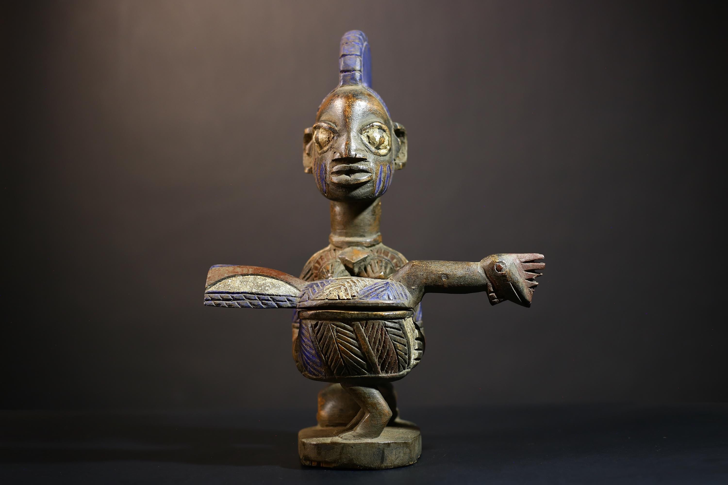 African Vintage Carved Wood Art | Antique Traditional Figure | Lady With Dish | Unique Home Decor | Cultural Art Collection-G4993
