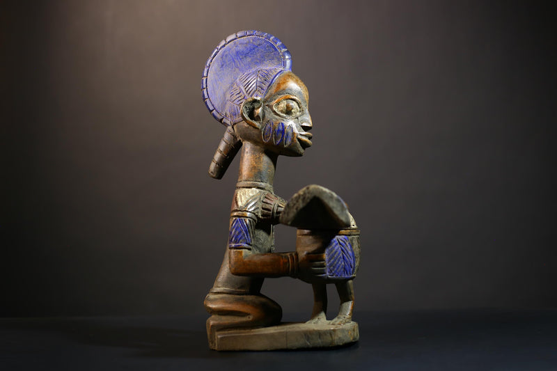 African Vintage Antique Wood Figure | Traditional Carved Art | Elegant Lady with Dish | Unique Home Decor | Collectible Sculpture-G4991