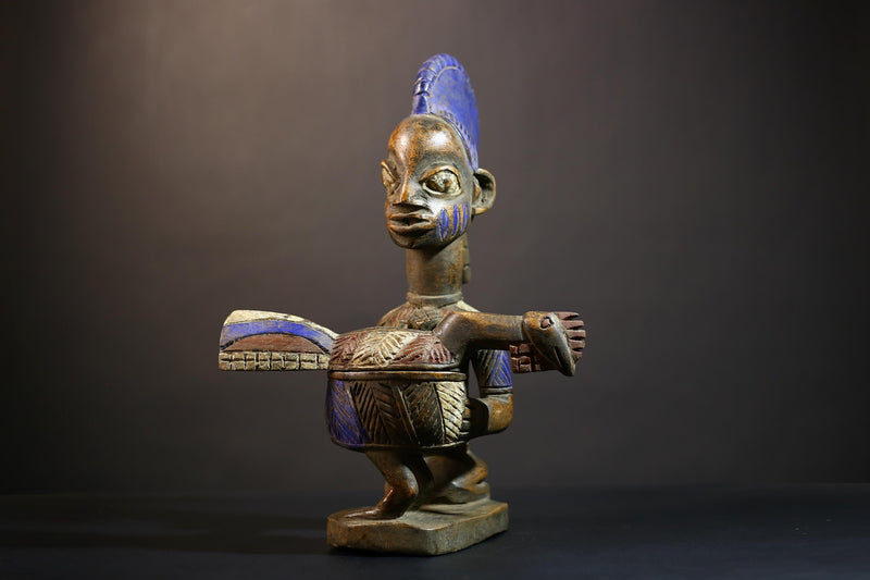 African Vintage Antique Wood Figure | Traditional Carved Art | Elegant Lady with Dish | Unique Home Decor | Collectible Sculpture-G4991