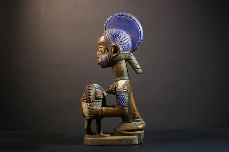 African Vintage Antique Wood Figure | Traditional Carved Art | Elegant Lady with Dish | Unique Home Decor | Collectible Sculpture-G4991