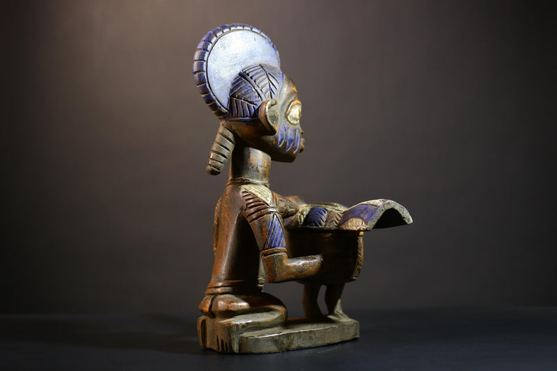 African Vintage Carved Wood Figure | Antique Traditional Art | Elegant Lady with Dish | Unique Home Decor | Collectible Sculpture-G4992