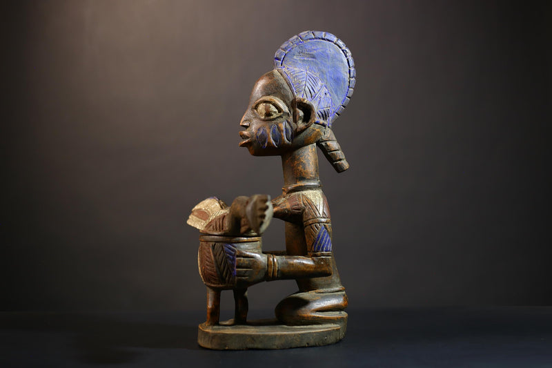 African Vintage Antique Wood Figure | Traditional Carved Art | Elegant Lady with Dish | Unique Home Decor | Collectible Sculpture-G4990