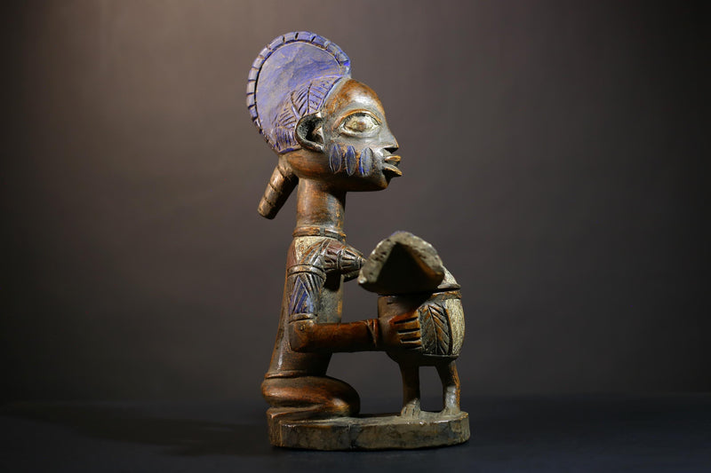 African Vintage Antique Wood Figure | Traditional Carved Art | Elegant Lady with Dish | Unique Home Decor | Collectible Sculpture-G4990