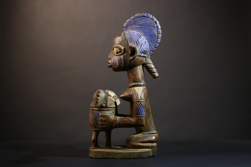 African Vintage Antique Wood Figure | Traditional Carved Art | Elegant Lady with Dish | Unique Home Decor | Collectible Sculpture-G4990