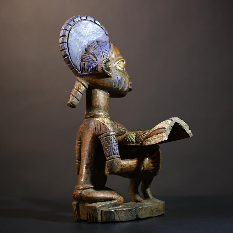 African Vintage Antique Wood Figure | Traditional Carved Art | Elegant Lady with Dish | Unique Home Decor | Collectible Sculpture-G4990