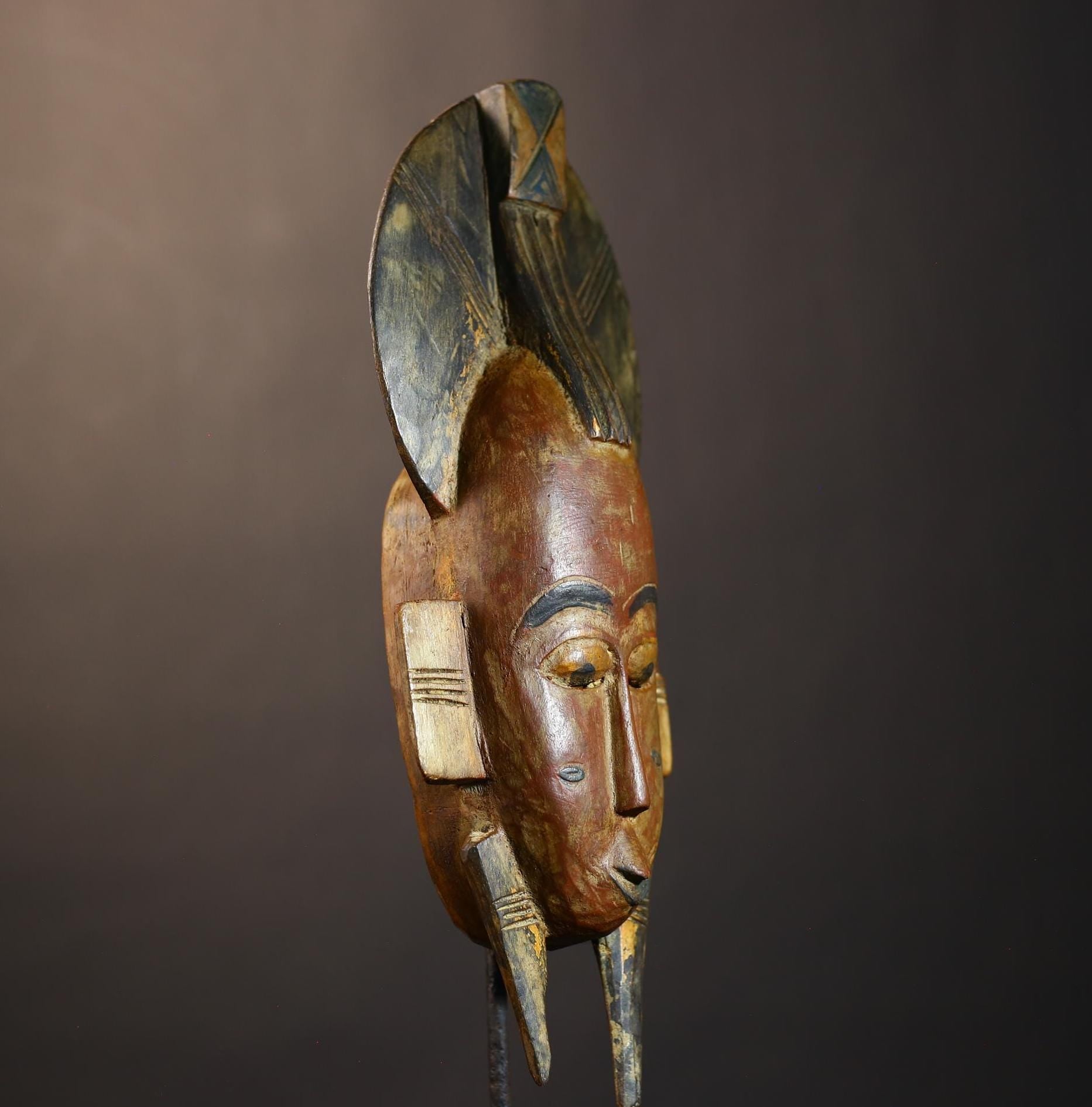 African Vintage Baule Mask | Hand-Carved Wood Decor | Tribal Wall Art | Unique Home Accent | Boho Chic Style -G4861