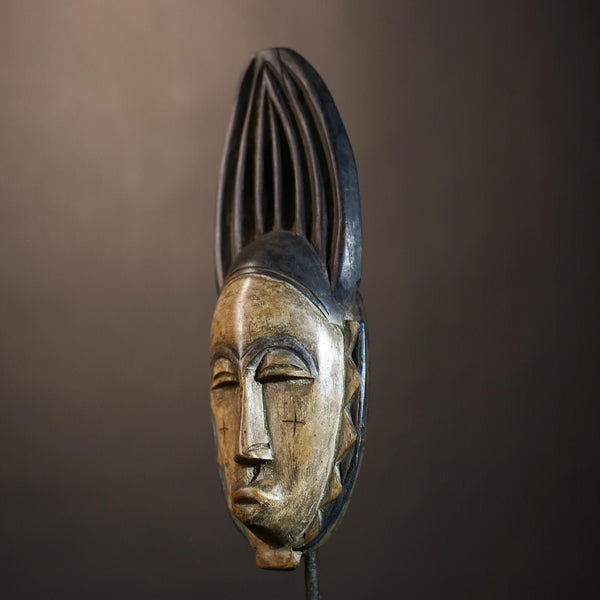 African Vintage Baule Mask Hand-Carved Wooden Wall Art Tribal Decor-G4858