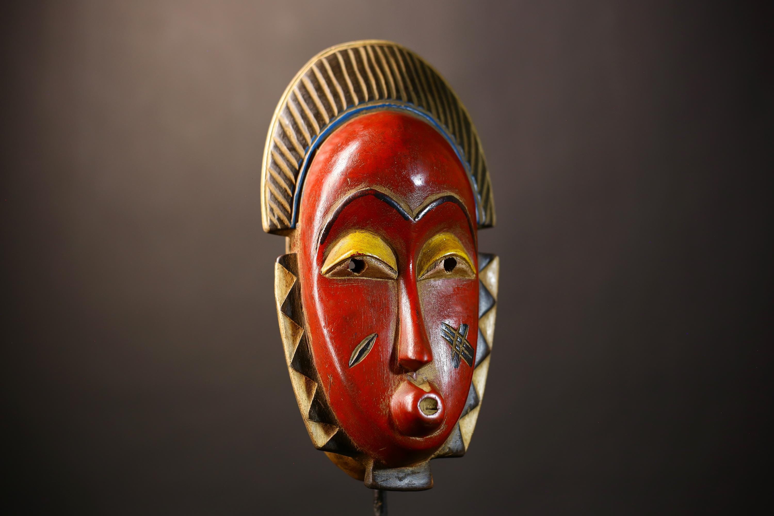 African Baule Wooden Mask | Authentic Hand-Carved | Tribal Wall Art Decor | Unique Home Accent | Cultural Heritage Piece-G5014