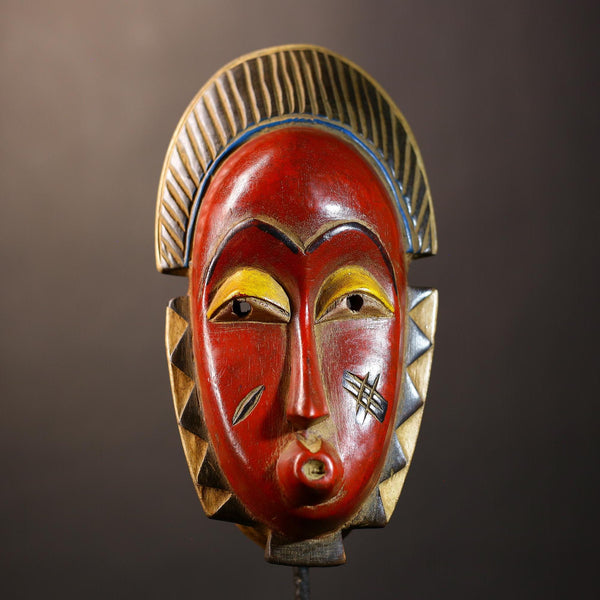 African Baule Wooden Mask | Authentic Hand-Carved | Tribal Wall Art Decor | Unique Home Accent | Cultural Heritage Piece-G5014